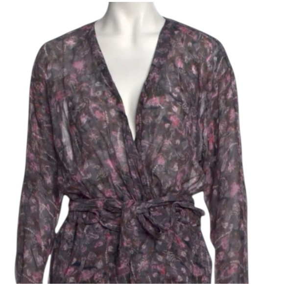 IRO Floral Plunge Neckline Long Sleeve Jumpsuit in Grey Size 4 — STUNNING!!! - Picture 4 of 7
